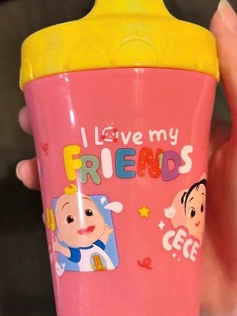 Moonbug CoComelon I Love My Friends Sippy Cup Pink & Yellow